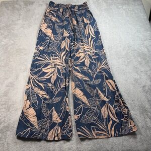 Laine Honolulu Wide Leg Pant Womens Small Blue Floral Tropical Rayon Made In USA